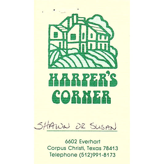 Harper's Corner Shawn Or Susan Corpus Christi Vintage Business Card SC9-B3