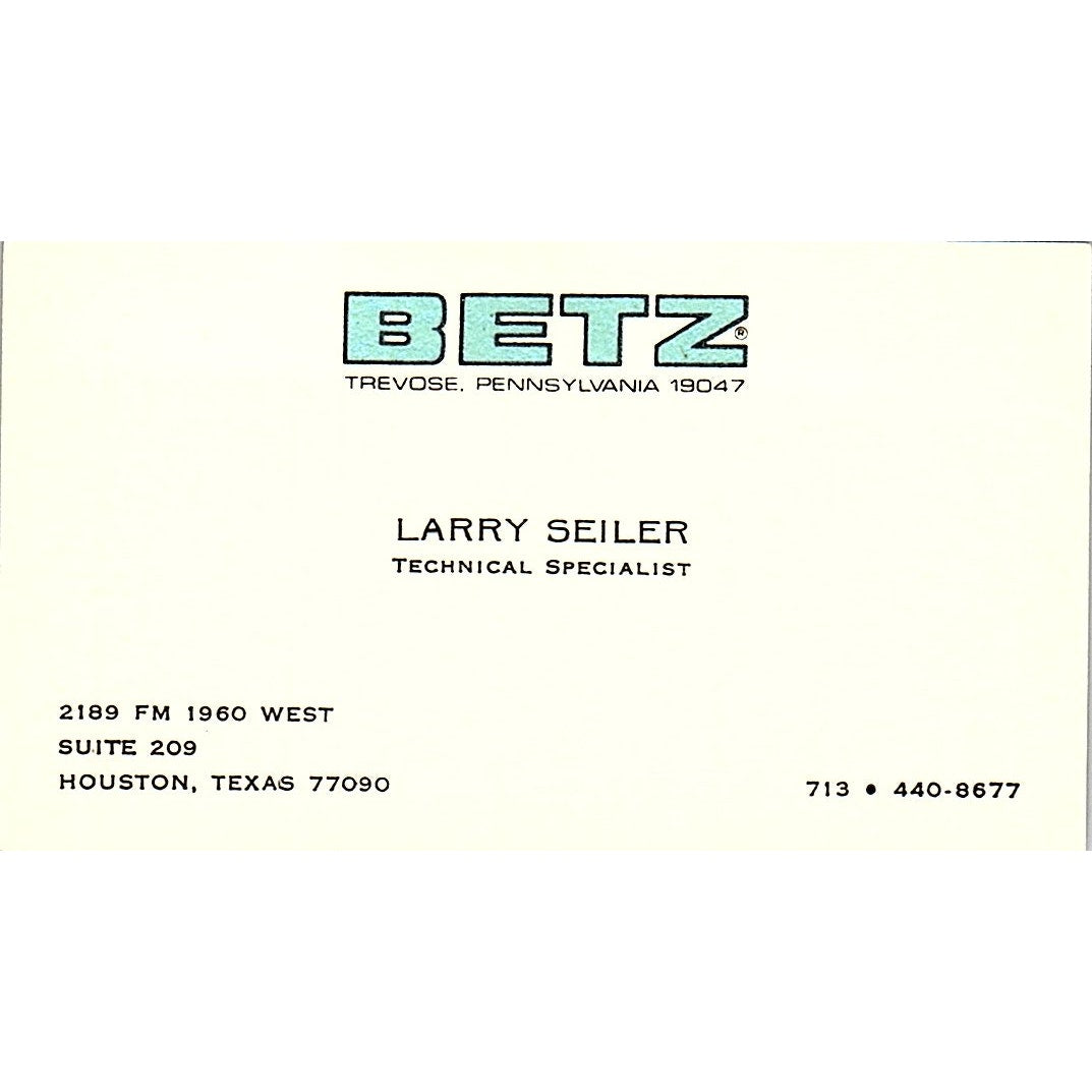 Betz Larry Seiler   Houston Texas Vintage Business Card SB4-B9