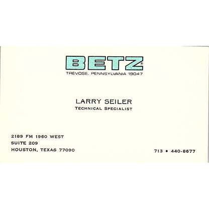 Betz Larry Seiler   Houston Texas Vintage Business Card SB4-B9
