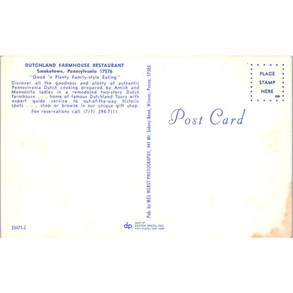 Dutchland Farmhouse Restaurant Smoketown PA Dutch Country Vintage Postcard PD5