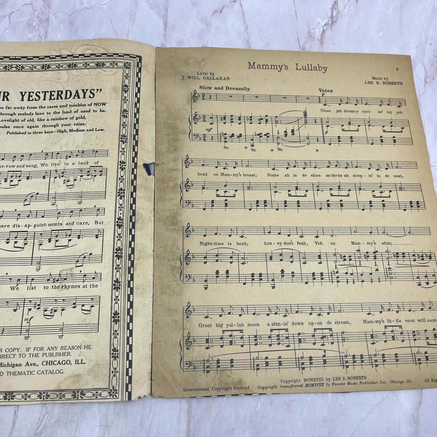 1918 Mama's Lullaby Lee S. Roberts J Will Callahan Waltz Antique Sheet Music Ti5