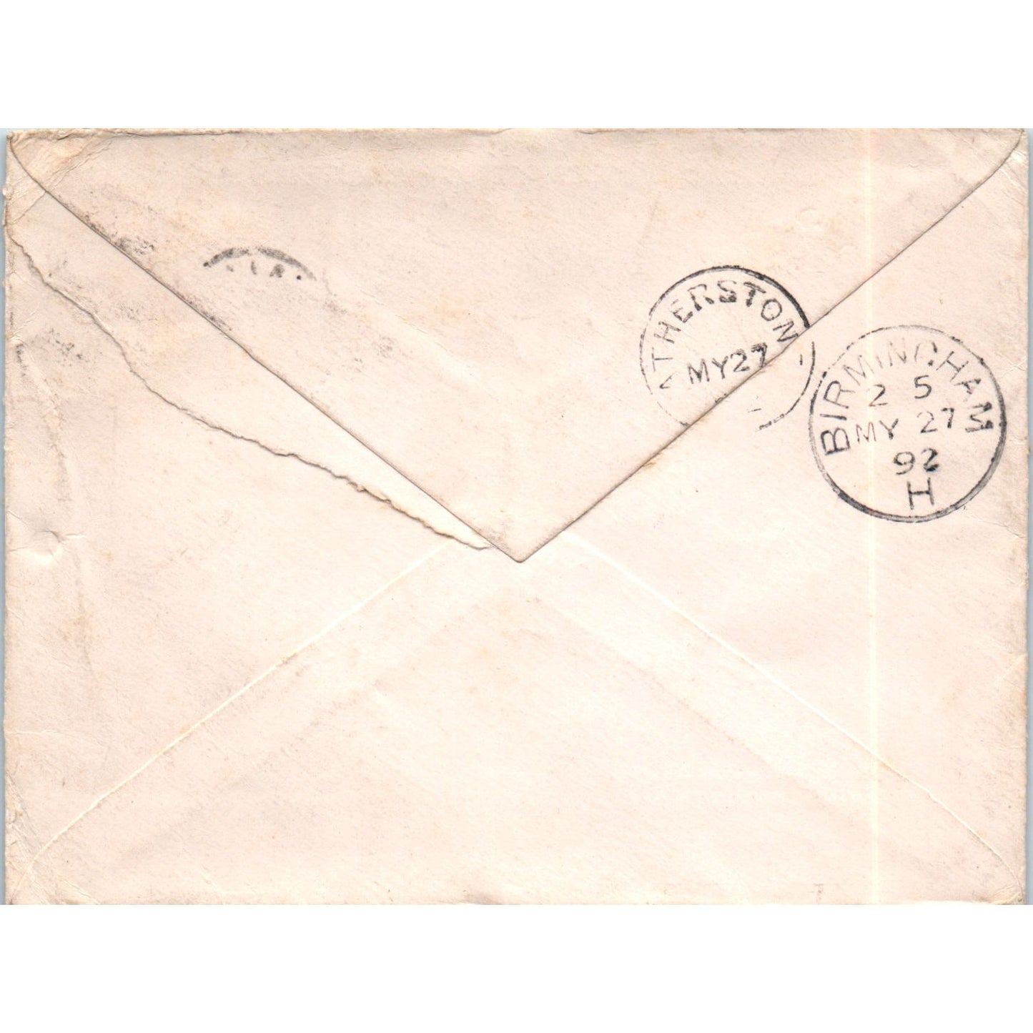 1892 Postal Cover Atherstone Birmingham to Northallerton William Watts P4-7