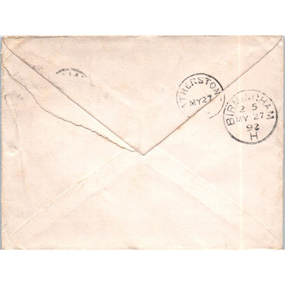 1892 Postal Cover Atherstone Birmingham to Northallerton William Watts P4-7