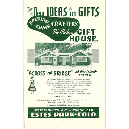 Rocking Chair Crafters Gift House Lucille Hatlestad 1957 Estes Park CO Ad AG4-1