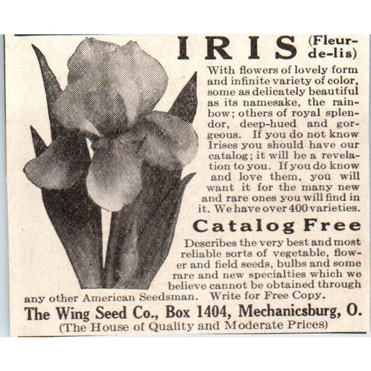 Iris The Wing Seed Co Mechanicsburg Ohio 1918 Magazine Ad AF1-SS2