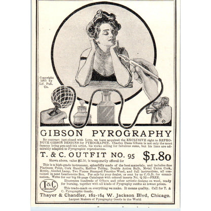 Gibson Pyrography Thayer and Chandler Chicago c1905 Victorian Ad AE9-MA7