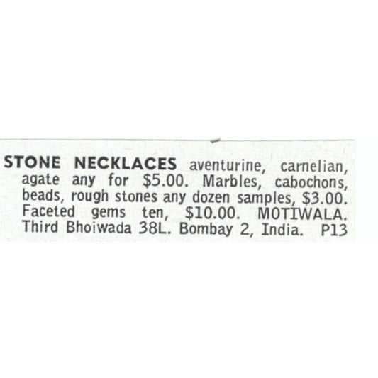 Motiwala Stone Necklaces Bombay India 1964 Magazine Ad AB6-LJS6