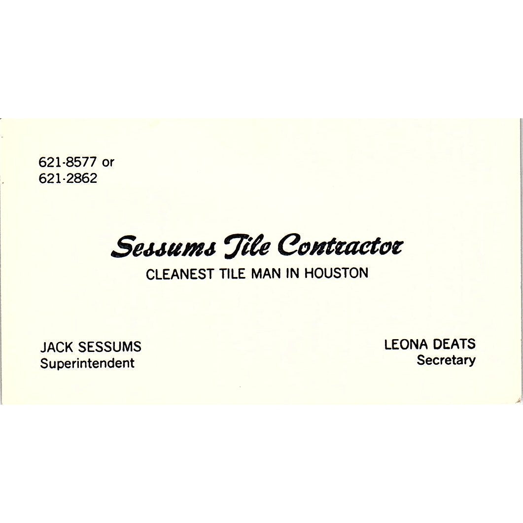 Jack Sessums Tile Contractor Houston Vintage Business Card SD9-B8