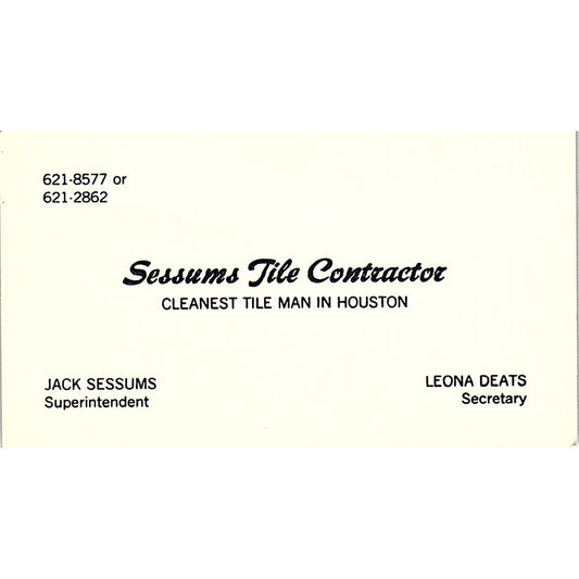 Jack Sessums Tile Contractor Houston Vintage Business Card SD9-B8