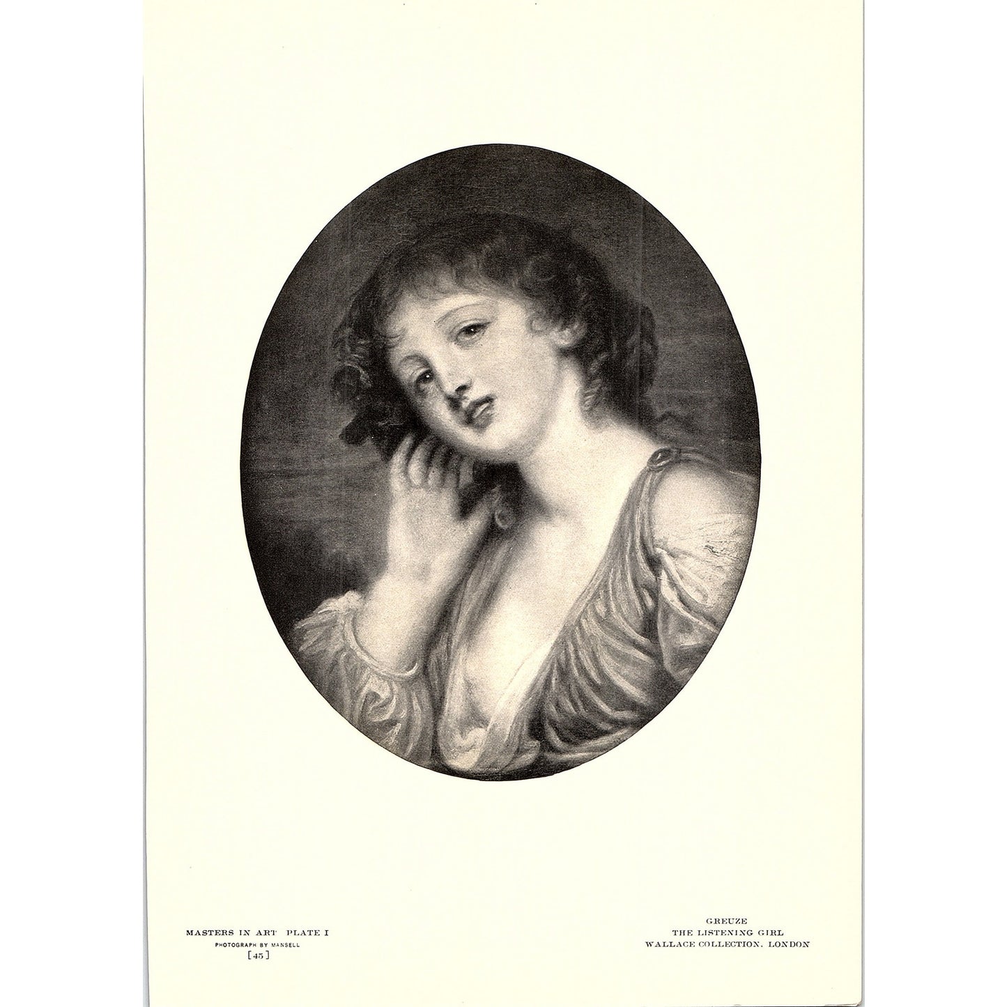 The Listening Girl - Greuze - 1904 Litho Art Print AF5-6