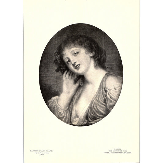 The Listening Girl - Greuze - 1904 Litho Art Print AF5-6