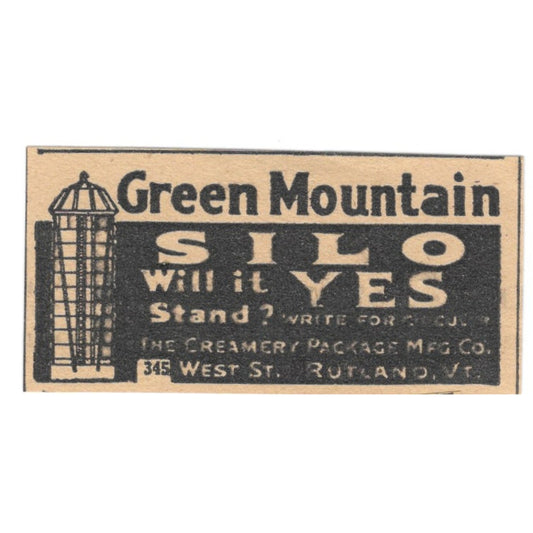 Green Mountain Silo The Creamery Package Mfg Co Rutland VT 1922 Ad AF2-T4