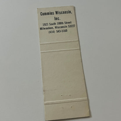 Cummins Wisconsin Inc Milwaukee Vintage Matchbook Cover TB6-MB2-5