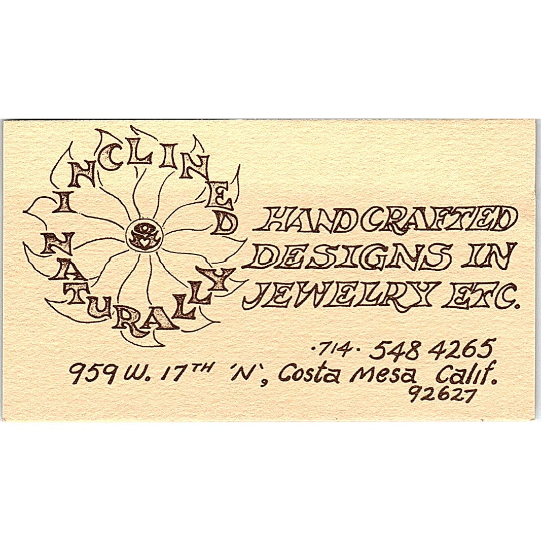 Naturally Inclined Handcrafted Jewelry Costa Mesa CA Vtg Business Card SB4-B11