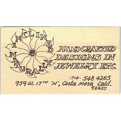 Naturally Inclined Handcrafted Jewelry Costa Mesa CA Vtg Business Card SB4-B11
