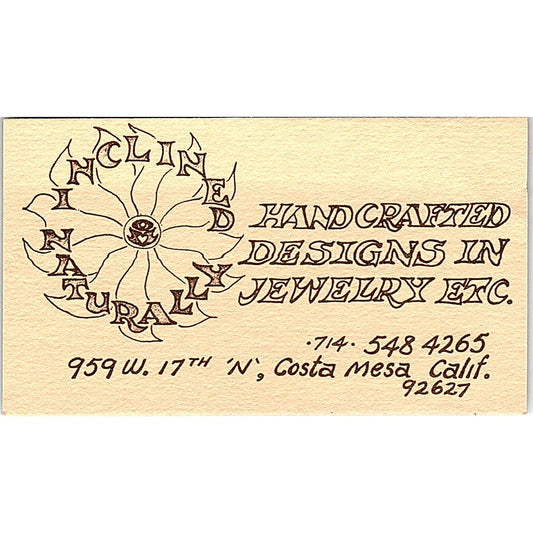 Naturally Inclined Handcrafted Jewelry Costa Mesa CA Vtg Business Card SB4-B11