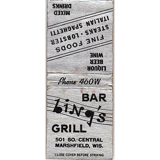 Bing's Bar & Grill Marshfield WI Vintage Matchbook Cover SC7-Y5