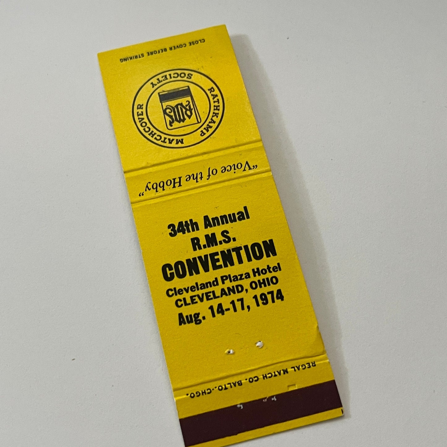 1974 34th Annual RMS Convention Cleveland OH Vintage Matchbook Cover TB6-MB2-1