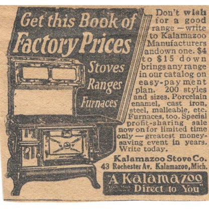 Kalamazoo Stove Co. MI Stoves Ranges Furnaces 1923 Magazine Ad Clip AE1-8