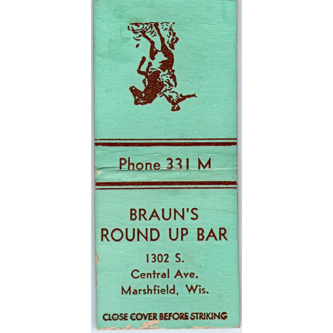 Braun's Round Up Bar Marshfield WI Vintage Matchbook Cover SD4-Y2