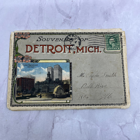 1916 Detroit Michigan Souvenir Folder Palmer Fountain City Hall TH2-MI1