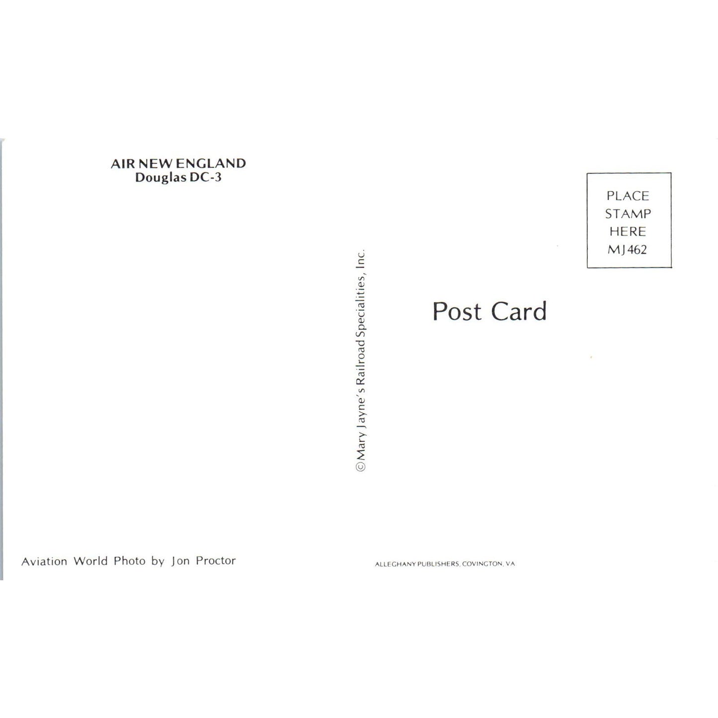 Air New England Douglas DC-3 Vintage Postcard TG8-PC
