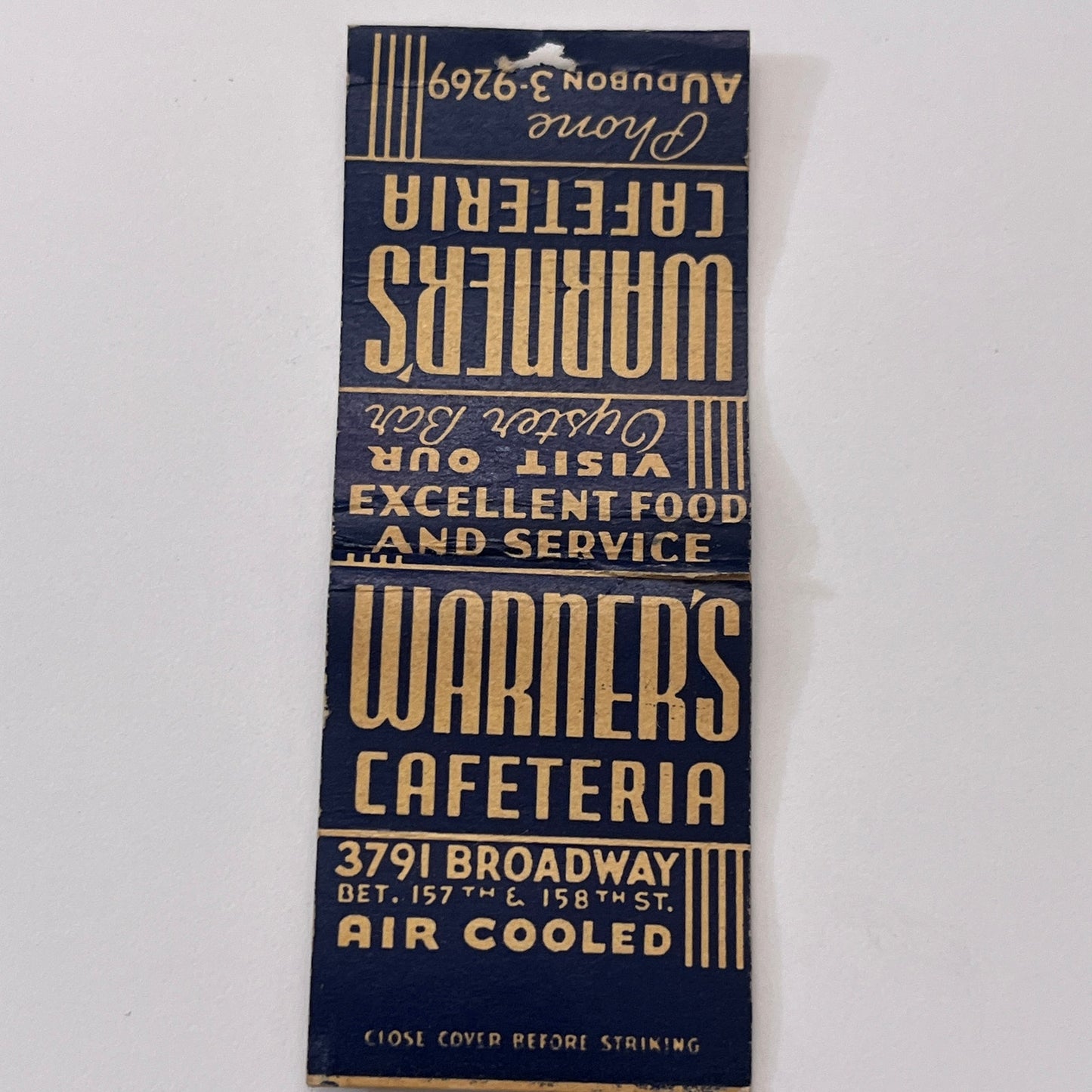 Warner's Cafeteria New York Vintage Matchbook Cover TB8-MB-11