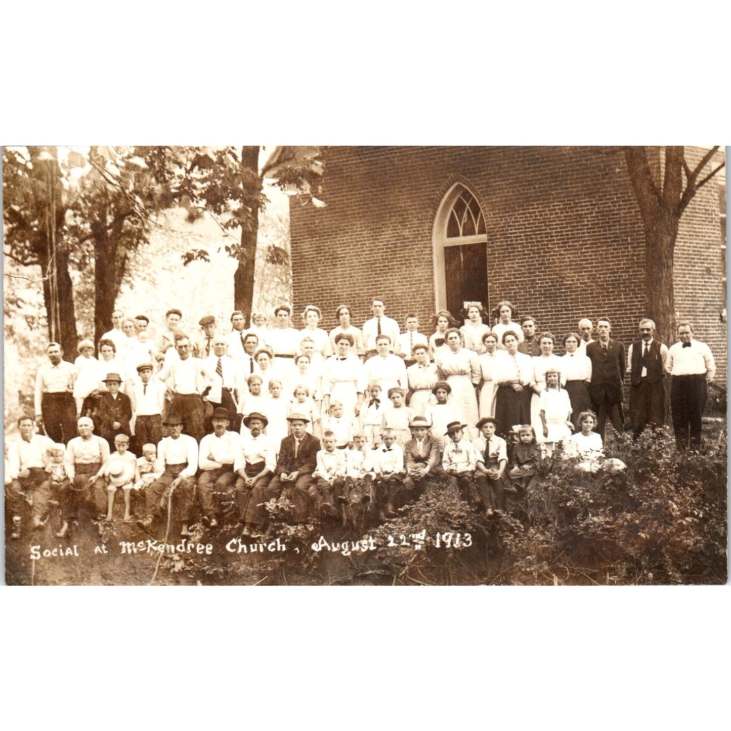 1913 Social at McKendree Church Group Photo Antique RPPC Postcard PE7