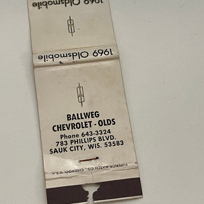 Ballweg Chevrolet Oldsmobile Sauk City WI Vintage Matchbook TB6-MB2-14