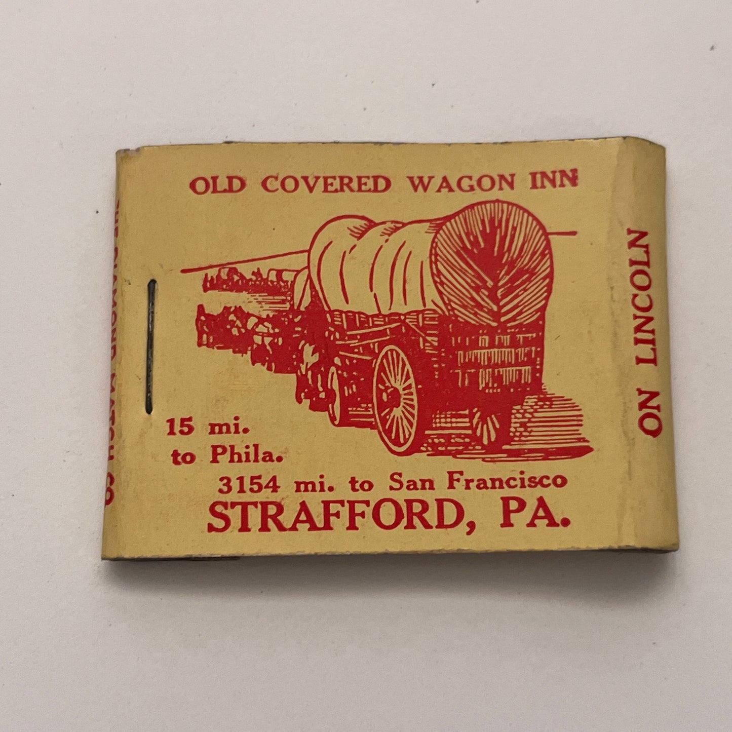 Old Covered Wagon Inn Strafford PA Vintage Matchbook Cover TB8-MB-5