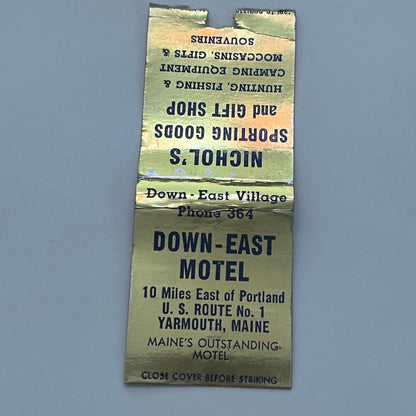 Down-East Motel Yarmouth ME Nichol's Sporting Goods Vintage Matchbook TB8-MB2-1