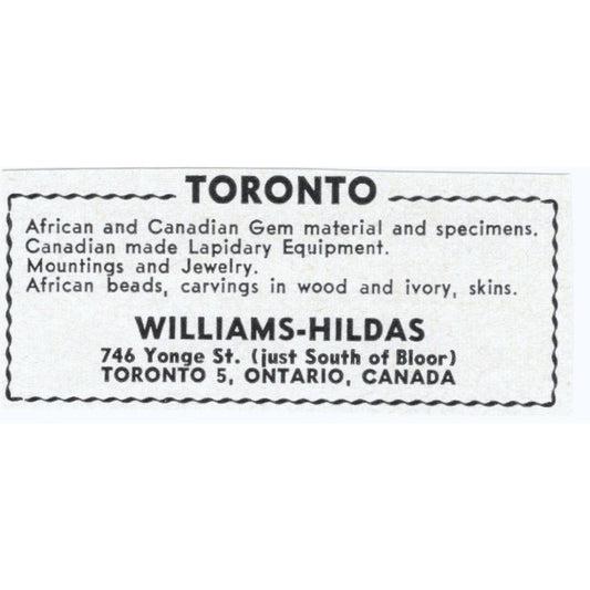 Williams-Hildas Lapidary Supply Toronto Ontario Canada 1964 Magazine Ad AB6-S5