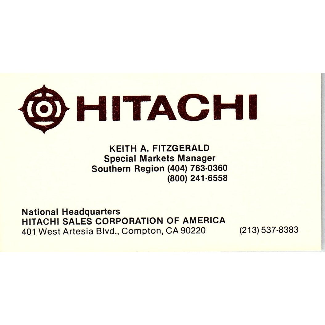 Keith A Fitzgerald Hitachi Compton CA Vintage Business Card SC9-B10