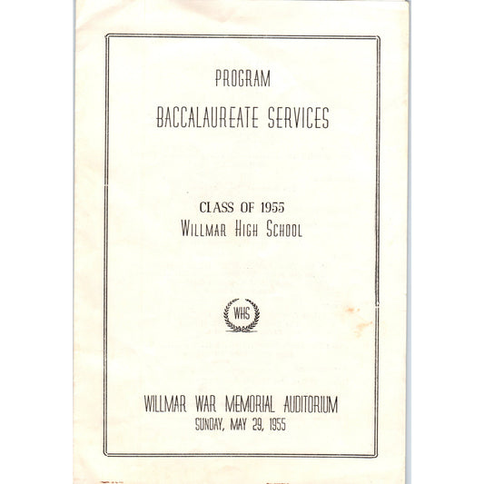1955 Willmar High School Baccalaureate Services Program Willmar MN TH9-SX1