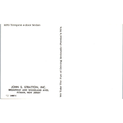 1970 Pontiac Tempest 4-Door Sedan John S. Stratton Pitman NJ Postcard PC11
