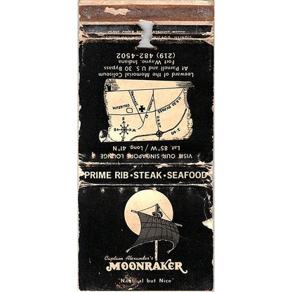 Captain Alexander's Moonraker Restaurant Ft Wayne IN Vtg Matchbook TB6-MB2-12