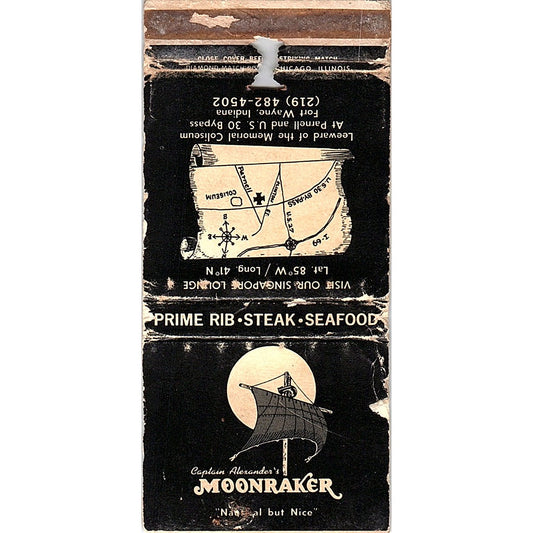 Captain Alexander's Moonraker Restaurant Ft Wayne IN Vtg Matchbook TB6-MB2-12