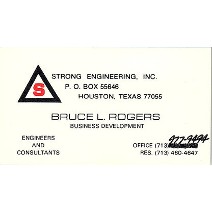 Strong Engineering Bruce L. Rogers Houston Texas Vintage Business Card SF3-B5