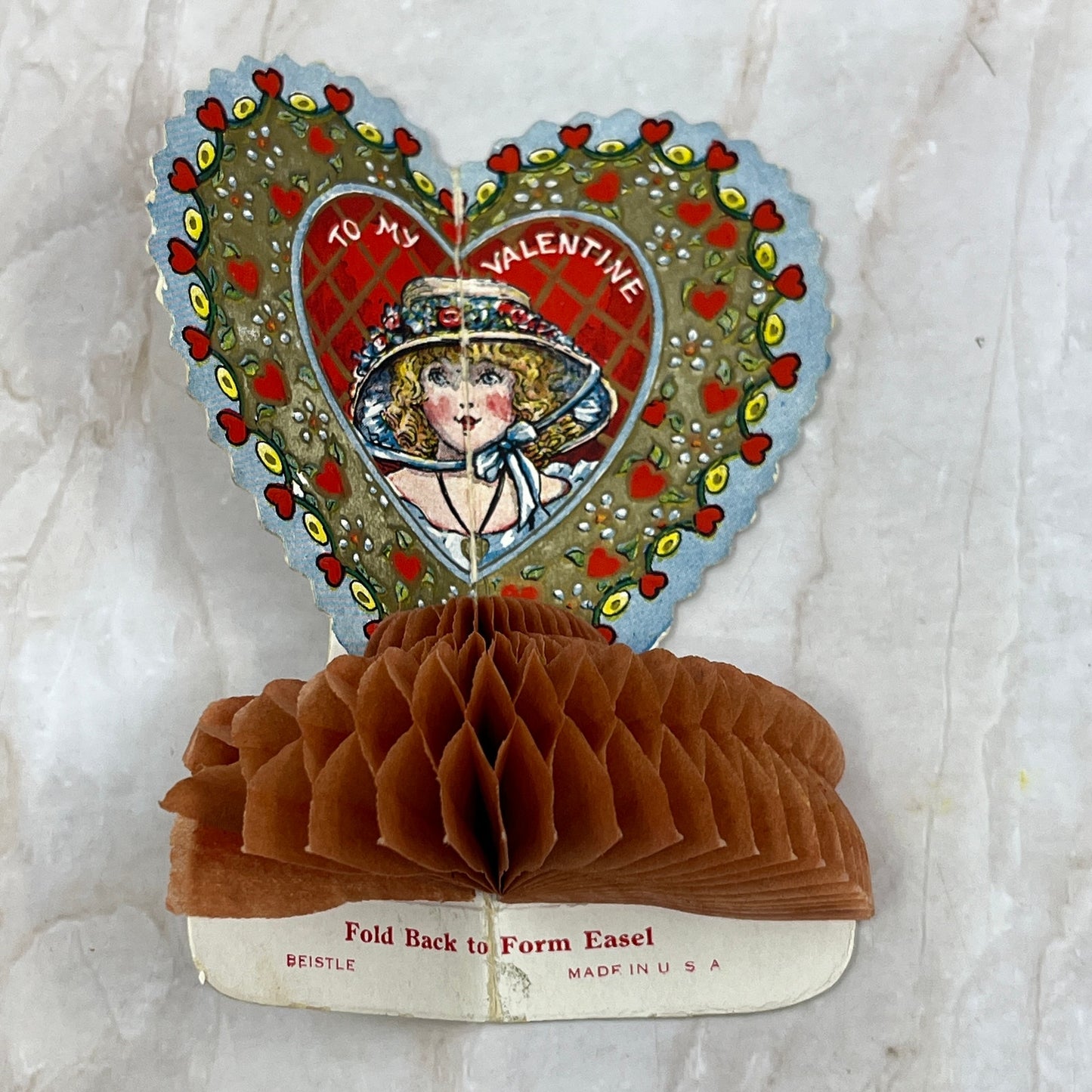 Vintage Beistle Valentine's Day Card Fold Out Honeycomb Tissue Die Cut P5-1