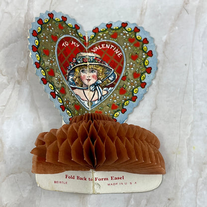 Vintage Beistle Valentine's Day Card Fold Out Honeycomb Tissue Die Cut P5-1