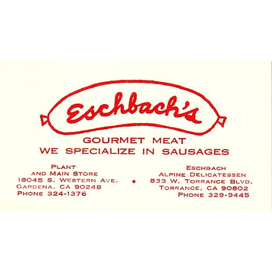 Eschbach's Gourmet Meat & Sausages Gardena CA Vintage Business Card SSB4-B13
