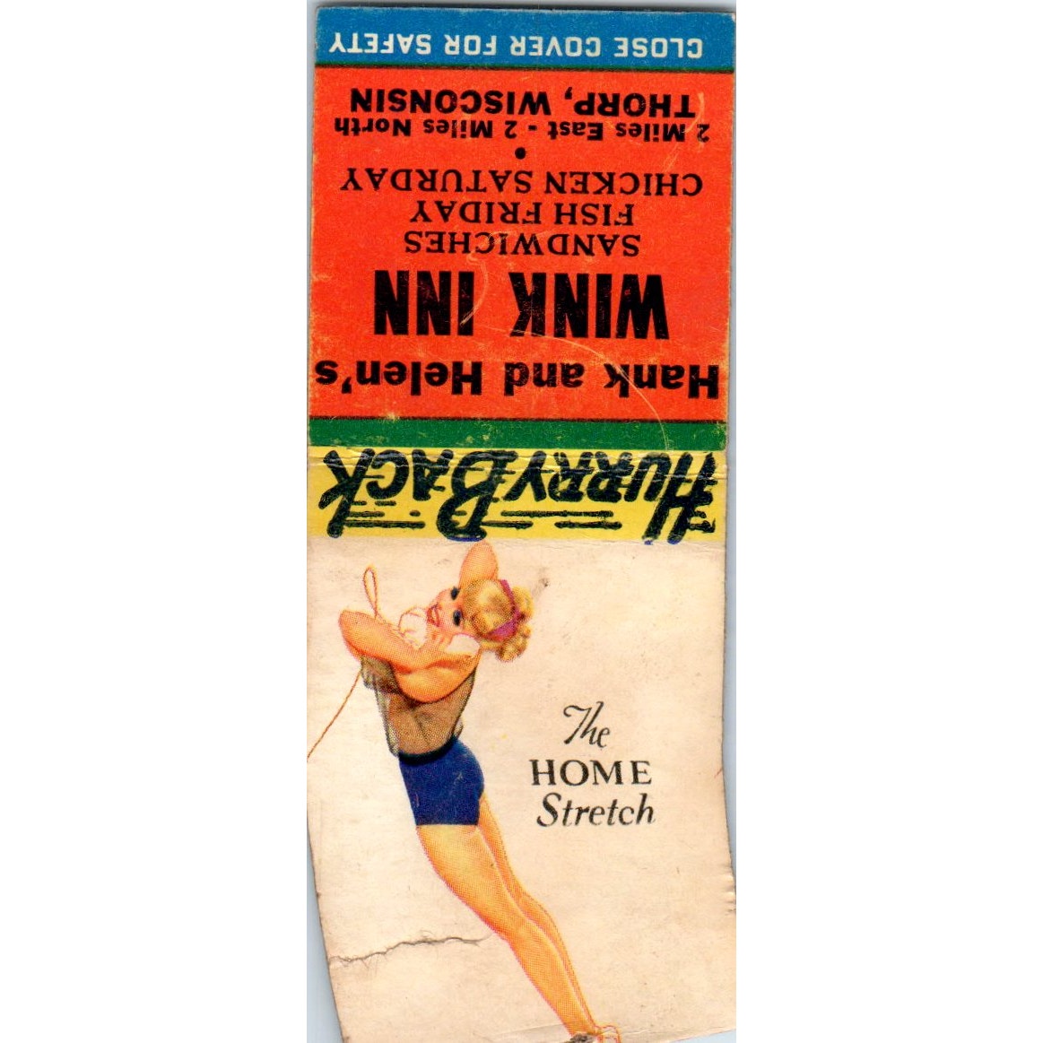 Hank & Helen's Wink Inn Thorp WI Pinup Vintage Matchbook Cover SD4-Y7