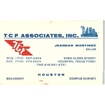 TF Associates Inc Jeanean Martinez Houston Vintage Business Card SE5-B3