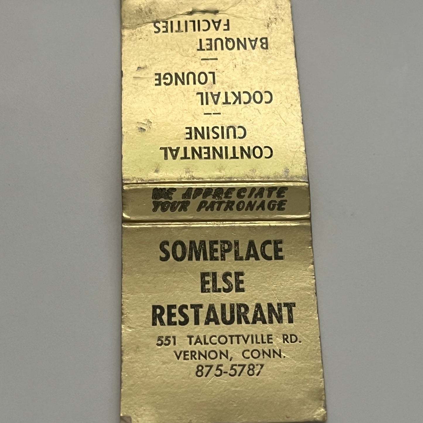 Someplace Else Restaurant Vernon CT Vintage Matchbook Cover TB8-MB2-1