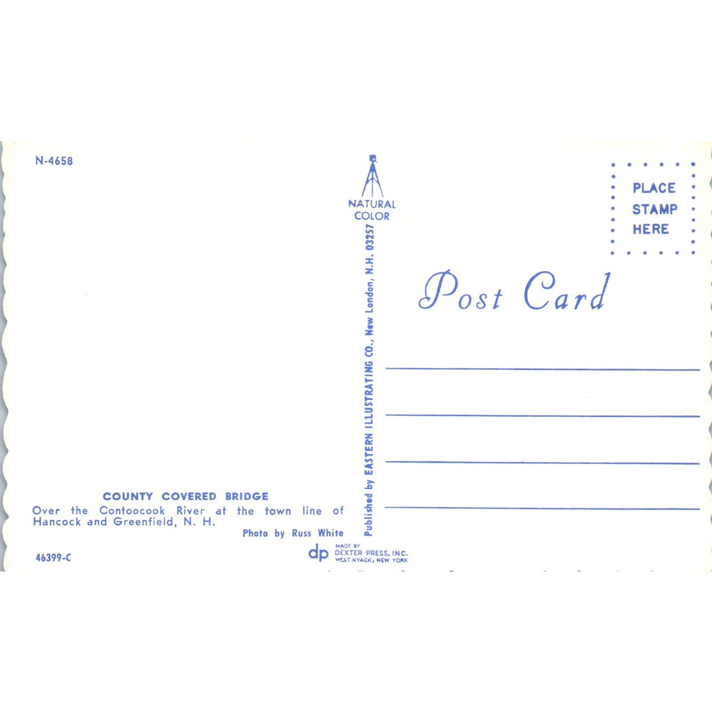 County Bridge Hancock & Greenfield Contoocook River Covered Bridge Postcard PC13