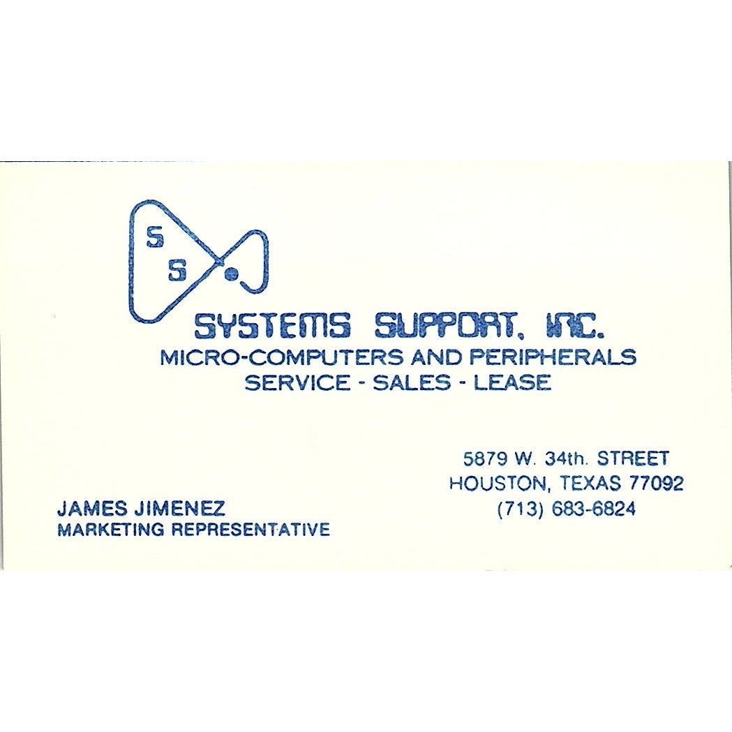 James Jimenez Systems Support Inc Houston TX Vintage Business Card SD9-B2