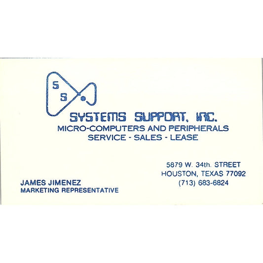James Jimenez Systems Support Inc Houston TX Vintage Business Card SD9-B2