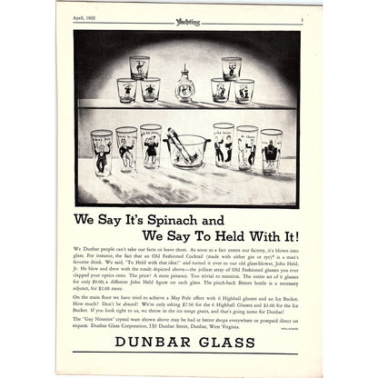 Dunbar Glass Gay Nineties Glasses, Edward Smith Co Marine Varnish 1932 Ad V1-4