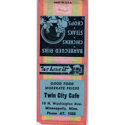 Twin City Cafe Washington Ave Minneapolis MN Vintage Matchbook Cover SF4-Y2