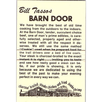 Bill Lasso's Barn Door Restaurant San Antonio TX Vintage Matchbook TB6-MB2-12